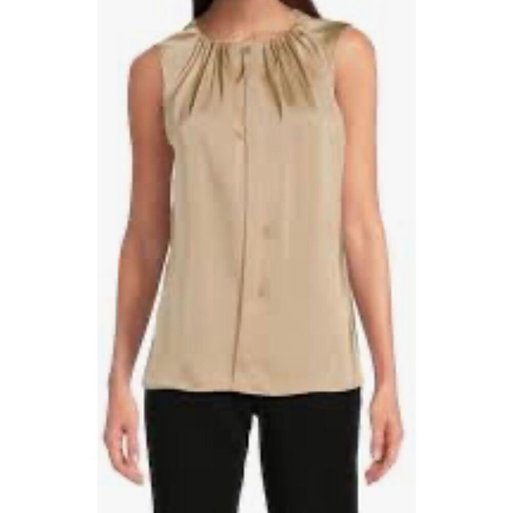 Elementz gold sateen high collar sleeveless blouse size M